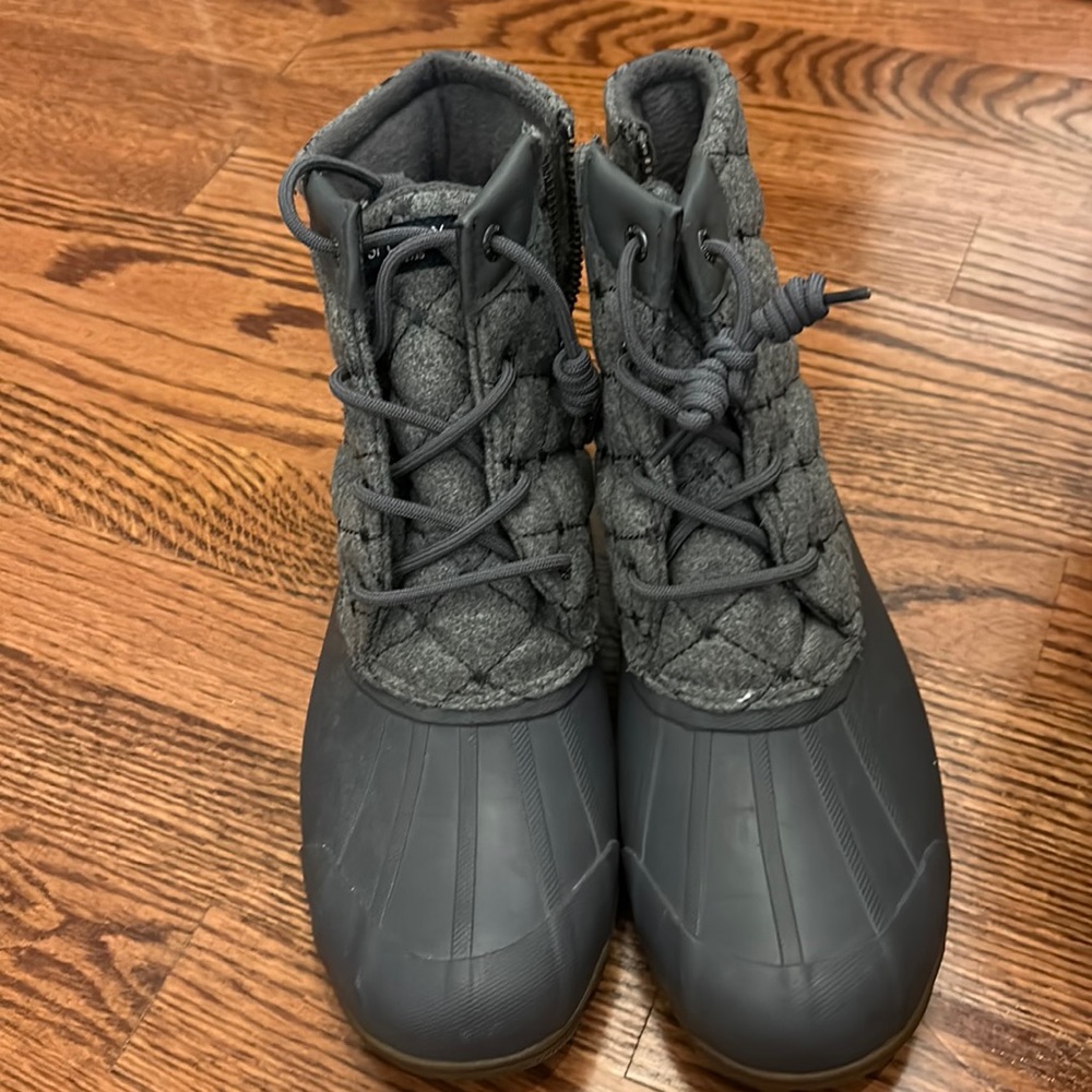 Sperry Quilted Woven Wool Look Grey Neutral Waterproof Duck Boots COPY